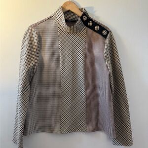 Mod Brown Plaid Long Sleeve Top with Snap Button Detail